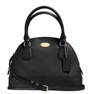 Coach Black Leather Dome Satchel with Gold Plaque